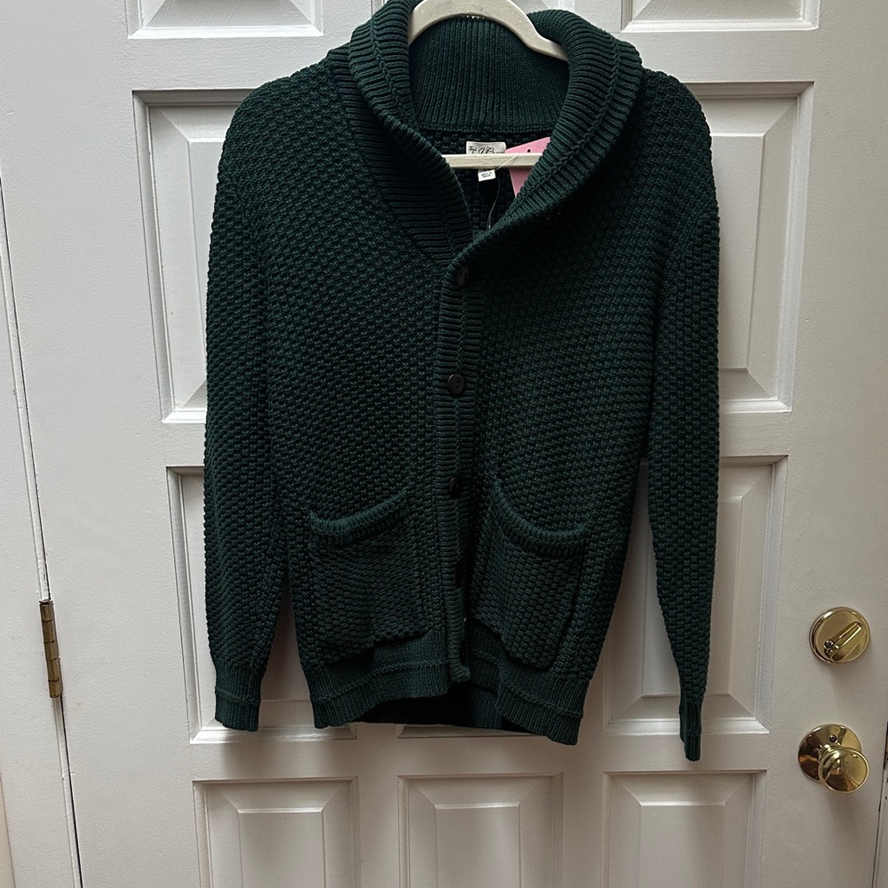 JCREW  Green Shawl Collar Sweater